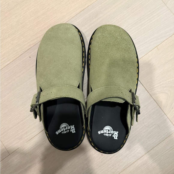 Dr. Martens Olive Green Suede Clogs with Yellow Stitching - Picture 5 of 7